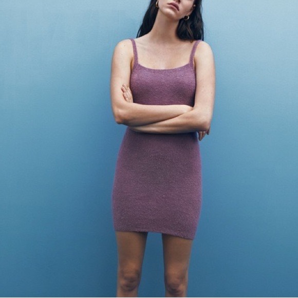 purple knit dress zara NWT Zara Purple Sweater Mini Dress Size Small Ribbed